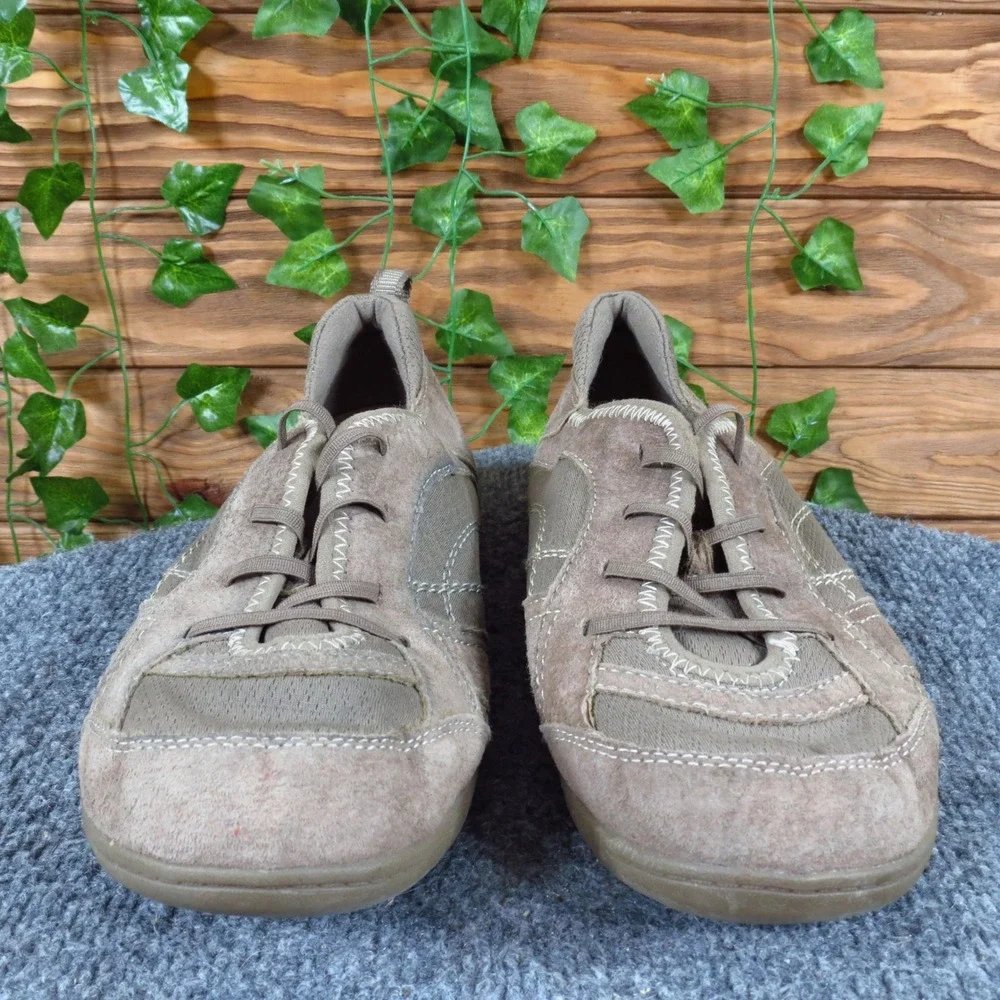 Earth Origins Carly Women Walking Sneaker 11 Wide Comfort Taupe Brown Leather